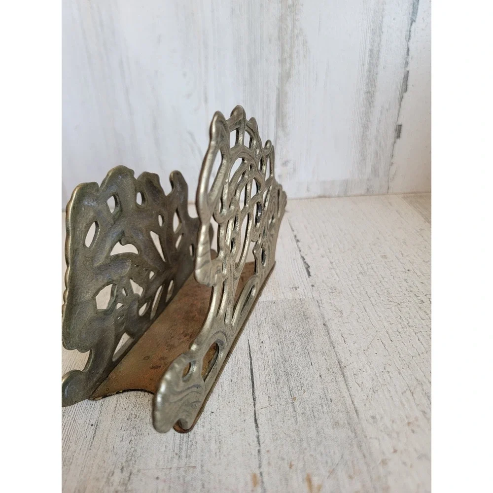 Vintage ornate napkin brass Unique letter holder metal home decor flower